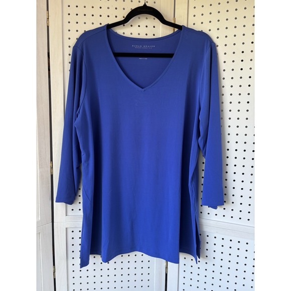 Susan Graver Women's XL V Neck 3/4 SLV Tunic Blouse Blue Poly Spandex Comfort - Picture 1 of 5